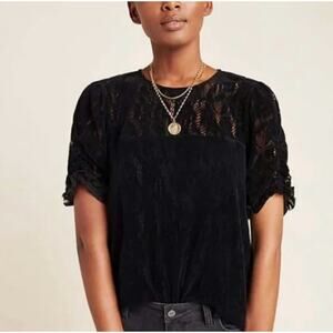 Anthropologie Parvarti Velvet Lace Puff Sleeve Top Blouse Boho Whimsigoth